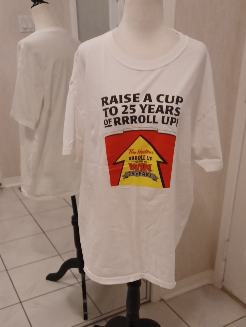 4/$40 White Tim Hortons T-Shirt - Size Large